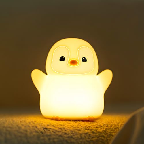 GIACOMO Pinguin Nachtlicht, Nachtlicht Kinder Led Silikon Penguin Lampe, USB Wiederaufladbar, Dimmbar und 20 Minuten Timer Touch Steuerung Pinguin Nachttischlampe, Kinder Schlafzimmer Dekor Geschenke