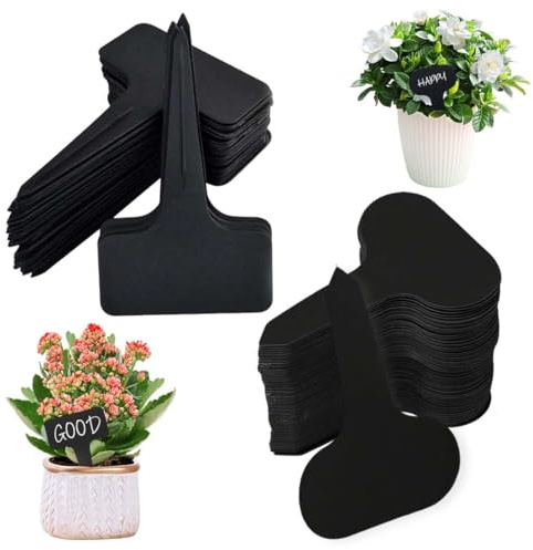 HABNI 100 Stück Pflanzenschilder Für Draußen | Wetterfeste Kunststoff Stecketiketten | Schwarz | 10X6 Cm T-Typ | Mit 2 Markern | Ideal Für Gemüse, Obst, Blumen
