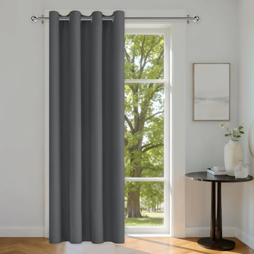 DWCN Türvorhang Hitzeschutz Dunkelgrau H240xB140cm 1 Stück Gardinen Raumteiler Vorhänge mit Schlaufen Thermovorhang Lärmschutz Verdunklungsvorhänge Wärmeisolierend für Schlafzimmer,Wohnzimmer,Büro