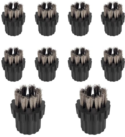 Spazzola per Pulizia a Vapore Testine, 10 Pezzi Spazzole Rotonde per Pulitore a Vapore Accessori di Ricambio con Setole in Nylon/Rame/Acciaio Inossidabile, Testine di Spazzola per Piastrelle, Angoli