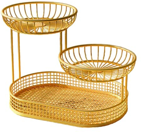 PawwJoy Corbeille à fruits à 3 étages en fil métallique - Panier de rangement pour économiser de l'espace - Support de service pour légumes - Corbeille à pain - 26 x 32 cm - Doré