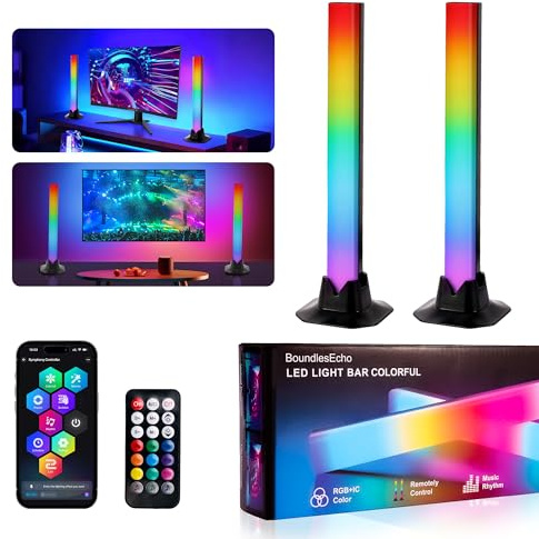 BoundlesEcho Smart RGBIC LED Lightbar,Ambient Light TV Hintergrundbeleuchtung,Led Gaming Beleuchtung mit App Steuerung & Musik Sync,Farbwechsel Deko für Schreibtisch, PC Monitor und Schlafzimmer