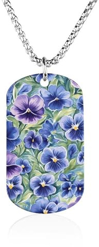 Pansy And Leaves Men's Pendant Necklace for Women Customizable Jewelry Dog Tag Memorial Necklaces