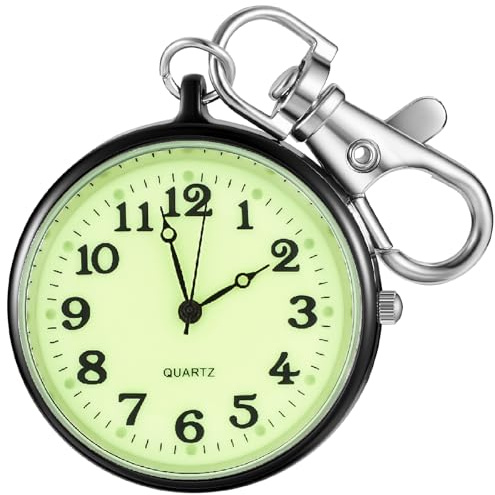 Tiong Men's Portable Ultra-Thin Uncovered Quartz Pocket Watch with Key Chain,Portable Quartz Arabic Digital Dial Pocket Watches for Men