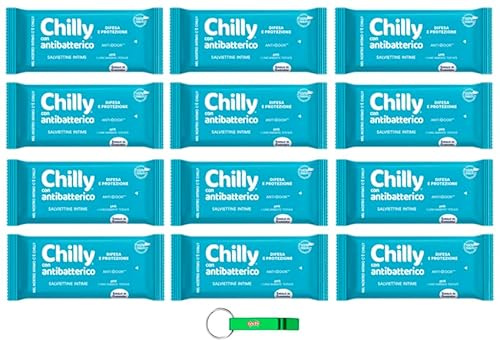 Lot de 12 lingettes d'hygiène intime Chilly - Avec thym et sauge - Chaque paquet contient 12 lingettes + porte-clés Beni Culinari
