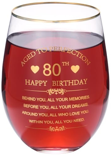 landskykit Inspirational 1946 80th Birthday Gifts for Women Men 15oz Wine Tumbler Red Wine Glass Cup Behind You All Your Memories Before You All Your Dreams 80 Years Old Birthday Present (80th)