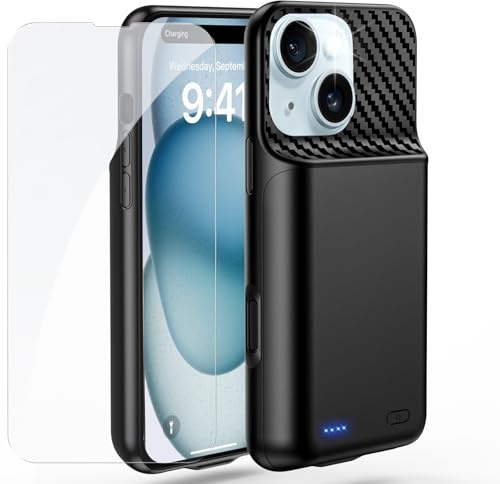 ZIPONAS Akkuhülle für iPhone 15 Plus (6.7 Zoll), 13800mAh Tragbare Ladebatterie Zusatzakku Externe Handyhülle Batterie Wiederaufladbare Schutzhülle mit Panzer Schutz Glas Folie