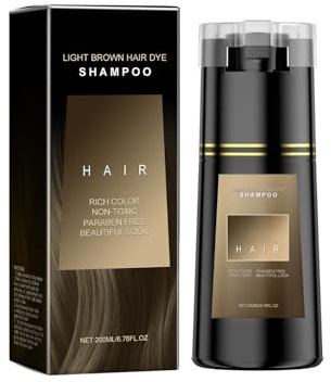 Champú Tinte para el Cabello en Marrón Claro, Cobertura Suave y Uniforme de las Canas, Color Natural y Duradero con Brillantes Reflejos, Con Extractos Botánicos que Nutren y Suavizan el Cabello
