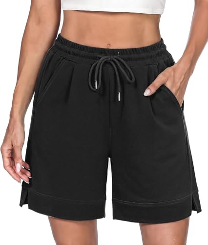Litherday Short Femme Sport Taille Haute avec Poches Fente Latérale Bermuda Été pour Fitness Jogging Running