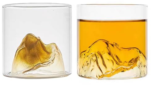 Piccoli bicchieri da whisky, vetro di cristallo di montagna per bere, bicchieri alla moda per cocktail, whisky scozzese, cognac, bourbon, 200 ml, 2 pezzi, oro