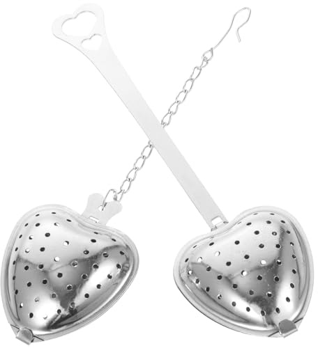 Homoyoyo 2Pcs Stainless Steel Heart-Shaped Tea Infuser Set with Chain and Handle Fine Mesh Tea Strainers for Loose Leaf Brewing Household and Professional