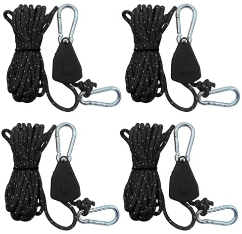 4 Pcs Tendeur Sangle a Cliquet, Corde a Cliquet Réglable Poulie Retractable | Corde de Tente Réfléchissante 4M pour Fixer Une Tente en Plein éQuipement Essentiel pour Camping Voyage Noir