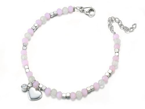 LOLIAS Perlenarmbänder Damen Edelstahl Rosa/Weiß/Blau Naturstein Heilkristall Armband mit Herz und CZ Anhänger Verstellbares Freundschaftsarmband Geburtstags Geschenke für Damen Mädchen