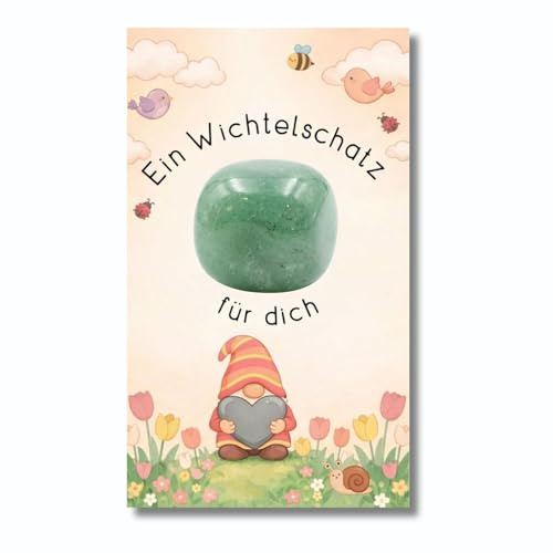 Milaboo Frühlingswichtel Geschenk mit Aventurin Naturstein auf Karte EIN Wichtelschatz für Dich kleine Aufmerksamkeit 2–3 cm Dekostein Osterdeko (Aventurine)