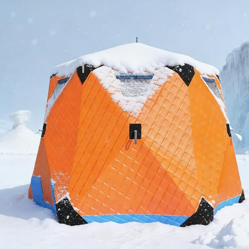Isfiskeskydd, isolerat hexagon popup-tält, 420D tyg, 5 fönster och ventilation, perfekt för små grupper eller familjefiske