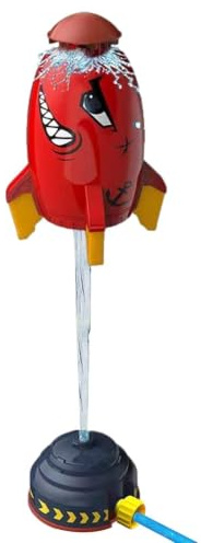 Rocket Water Sprinkler For Kids – 7 Inch Outdoor Splash Toy, Flying Garden Sprinkler, Summer Game With Hose Powered Launch Action and Rotating Spray Effect | Backyard Toy Park Patio Birthday Party