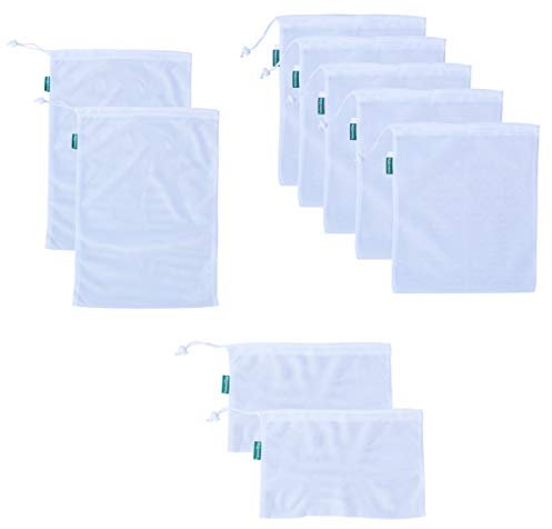Earthwise Borsa Riutilizzabile Per Prodotti Agricoli Con Rete - Etichetta Di Taratura Su Ogni Borsa, Set Da Spesa Da 9-3 Misure 30x43, 30x35, 30x20 cm, Bianco