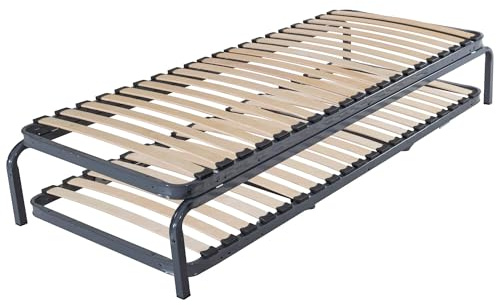 EBAC Literie Ensemble lit gigogne métal 90x190-20 Lattes Bois - Gain de Place - Made in France