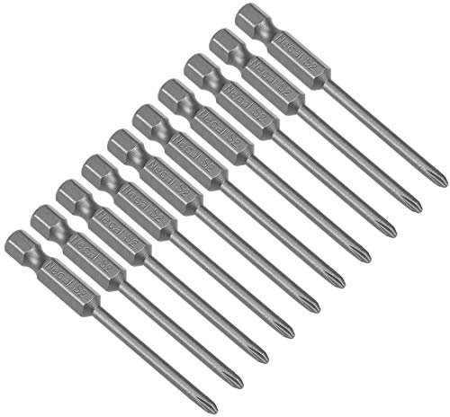 sourcing map Puntas taladro metal magnéticas de destornillador de estrella de acero PH0 S2 con medidas de 1/4 de vástago de 65mm de longitud de largo 3mm de ancho de la punta 10 piezas