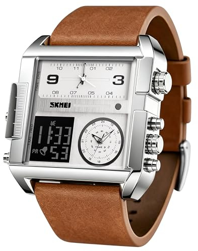 SKMEI Orologio da polso digitale sportivo da uomo, con quadrante quadrato grande, al quarzo, con cronometro impermeabile multi-fuso orario