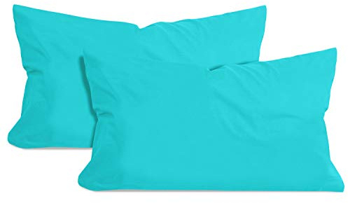 npluseins 2er-Pack Jersey Dekokissen Baumwollbezug, 40 x 60 cm, Türkis | Öko-Tex Standard 100, Reißverschluss, formstabil, strapazierfähig, angenehm weich, waschbar bis 60 °C