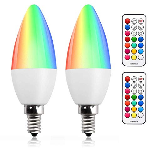 Bonlux 3W Lampadina LED E14 RGB con Telecomando, Dimmerabile RGB 12 Colori+Bianco Caldo 3000K, Funzione Memoria e Timer per Casa/Decorazione/Festa/KTV (2Pcs)
