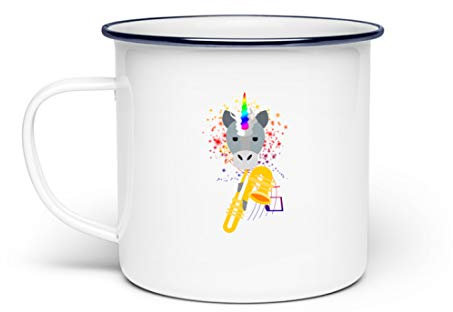 Chorchester Einhorn Spielt Posaune für Musiker - Emaille Tasse -Einheitsgröße-Weiß