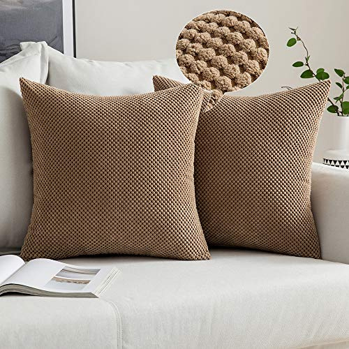 MIULEE Kissenbezug 60x60 Kissenhülle Braun Sofakissen Dekokissen | Dekorative Kissenbezüge Deko Bezug Weich Zierkissen Kissen Körnig für Wohnzimmer Schlafzimmer 2er Set