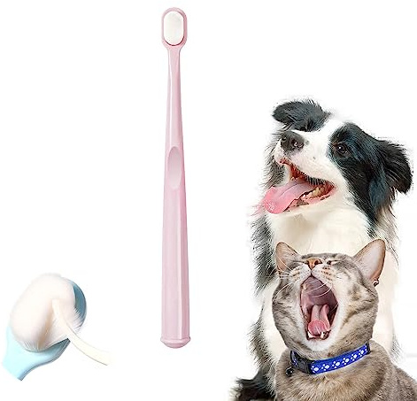 HanryDong katt tandborste med mini mjukt huvud, husdjur tänder djup ren tät borste, säker och effektiv oral vård, liten hund tandborste borta dålig andning (rosa, blå)