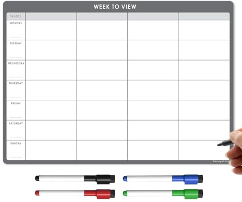 TMS Magnetisk A3-veckoplanerare, whiteboard för kylskåp, torrtorkning, måltidsplanerare, kalender eller anteckningstavla, planera familje- eller företagsuppgifter, magnetisk att göra-lista med torrtorkning, 4 whiteboard-pennor, 42 x 30 cm