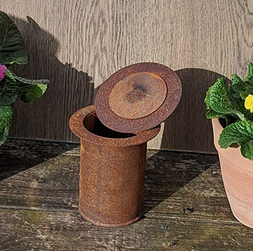terracotta-toepfe-de Feuertopf mit Deckel ca. 12 cm aus Metall Edelrost Rost zum Befeuern Feuerkugel Brennpaste Lampenöleinsatz