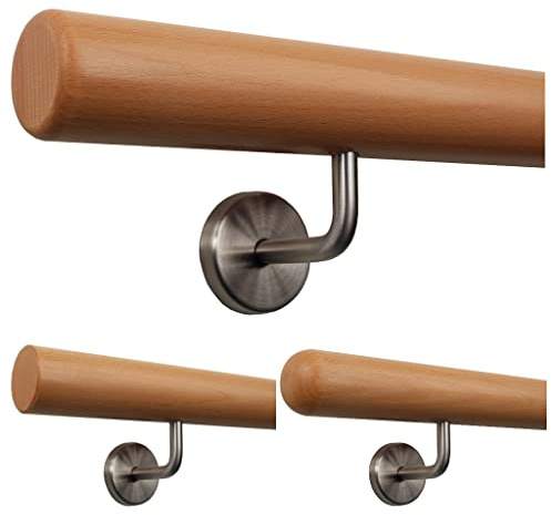 TIBU Handlauf Holz Buche Ø 50 mm Geländer Treppe 0,3m - 5m, Länge 140 cm und Enden Radius gefräst