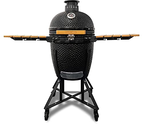 Luxe Outdoor Kamado BBQ Charcoal Grill | Ceramic Barbecue Grill with Side Panel | Roast | Low and Slow | Bake | Grill | Smoke | 250 Square Inches Cooking Area | Agate Black 20