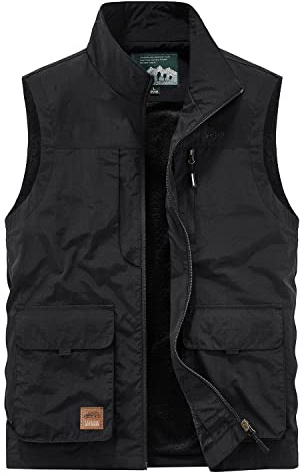 KTWOLEN Homme Gilet de Pêche Multi-Poches Gilets Léger Respirant à Séchage Rapide Gilet de Photographie Camping Chasse Gilet Extérieur, Black, M
