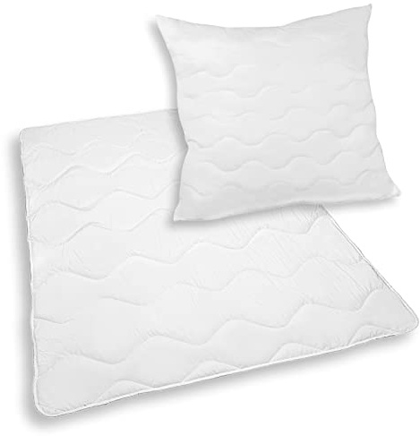 Julido Decke aus Mikrofaser Bettdecke Und Kissen | Ganzjahres-Decke mit Rautensteppung, 250 g/m², Waschbar bis 90 °C, Weiß, weich & atmungsaktiv. (135x200 + 80x80 cm (1er Set))
