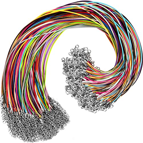 100Pcs Leather Necklace Cord with Clasps, Rope Necklace String, 25Color Necklace Cords for Pendants, 19.7 Premium Necklace Chains for Jewelry Making Supplies, 1.5mm Waxed Necklace Bracelet Cord DHOOZ