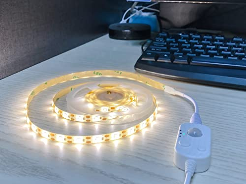 Vortex HJ-J0081W USB-LED-Streifen mit Bewegungssensor, warmweiß, dimmbare LED-Schrankbeleuchtung, bewegungsaktiviert, Unterschrank- oder Bettstreifen(1 Meter, Warm White)