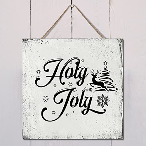 Holzschild Holly Jolly Custom Holzschild Holzplanken-Design Hängeschild Zitat inspirierend motivierend rustikales Bauernhausschild zum Aufhängen Holzschild lustiges Badezimmerschild 30,5 x 30,5 cm