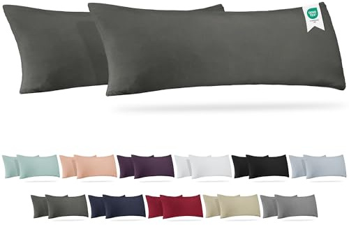 Barbons Seitenschläferkissen 40x145 Bezug 2er Set – 165 g/m² Oeko-TEX Zertifiziert Kissenbezug Kopfkissenbezug 100% Jersey Baumwolle Kissenbezüge Kissenhülle mit Reißverschluss (40x145-Anthrazit)