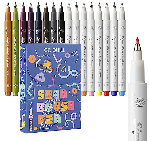 GC QUILL Fudenosuke Kalligraphie Stifte - 16 Farben Zeichen Pinsel Stifte Kalligraphie Set mit Fude Pinselspitzen für Handlettering, Journaling, Kalligraphie, Zeichnung, Schreiben GC-SB16