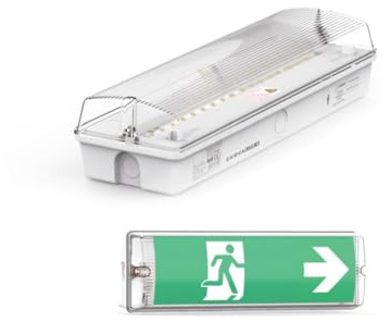 ENOVALITE LED Fluchtwegleuchte IP65, 3h Notstromakku, Notausgangsschild | wasserdicht, Notbeleuchtung mit TEST-Funktion, inkl. 4 Piktogramme und Richtungspfeile, Rettungszeichenleuchte