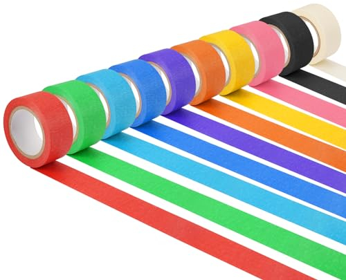 10 Rotoli Nastro Adesivo Colorato 25mm x 10m Nastro Adesivo Decorativo, Colorati Nastro Adesivo Carta, Nastro Carta Imbianchino, Washi Tape, Nastro Mascheratura, per Pittura Arti Drafting Artigianato