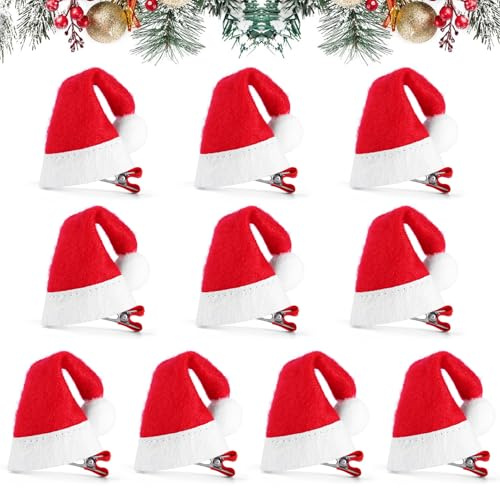 MELLIEX 10 Stück Weihnachten Haarspangen, Mini Weihnachtsmütze Haarklammern Rot Santa Hut Haarschmuck Weihnachts Haarclips für Mädchen Damen