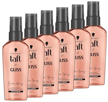 Taft x Gliss Serum Frizz Away (6 x 75 ml), Anti-Frizz Haarserum bietet bis zu 24 Stunden Frizz-Kontrolle, sorgt für antistatisches und entwirrtes Haar