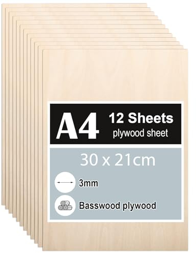12 pezzi Compensato 3mm, Legno Compensato di Tiglio A4 30 x 21 cm, Fogli di Compensato, Fogli di Legno Sottili per Modellare, Pannelli Taglio Laser, Pirografia