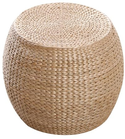 Generisch Fußbank,Rattan-Pouf, handgefertigt, geflochtener Ottoman, Fußhocker, runde Poufs, Bauernhaus, rustikale Akzentmöbel – Fußstütze, runder Sitzsack für Wohnzimmer, Schlafzimmer, Heimdekor