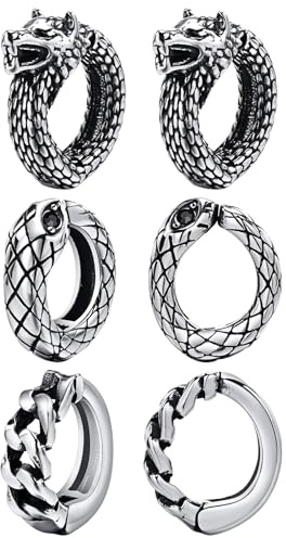 JewelryWe Wikinger Ohrringe Herren Axt Edelstahl Creolen Ohrstecker Mjölnir Ohrhänger mit Vintage Keltischen Knoten Wolf Amulett Wikinger Axt Anhänger Hängende Ohrringe für Mann Freund Silber