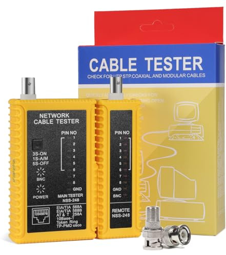 Hiija Testeur de câble coaxial (coaxial) portable BNC F-Style RJ45 testeur de continuité Ethernet