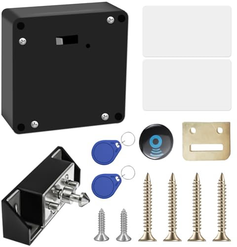 Cerradura electrónica para armario, cerradura RFID con batería, cerradura inteligente para cajones con 2 llaveros y 2 tarjetas RFID, cerraduras ocultas para armarios de puertas dobles, cajones y