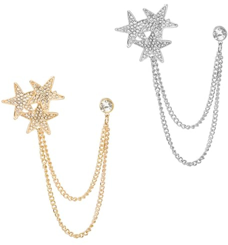 ANDRESLAD 2 Stück Stern Broschen Mit Kette Anstecker Metall Modeschmuck Für Kleidung Und Taschen Unisex Schmuckaccessoires Für Partys Und Alltag